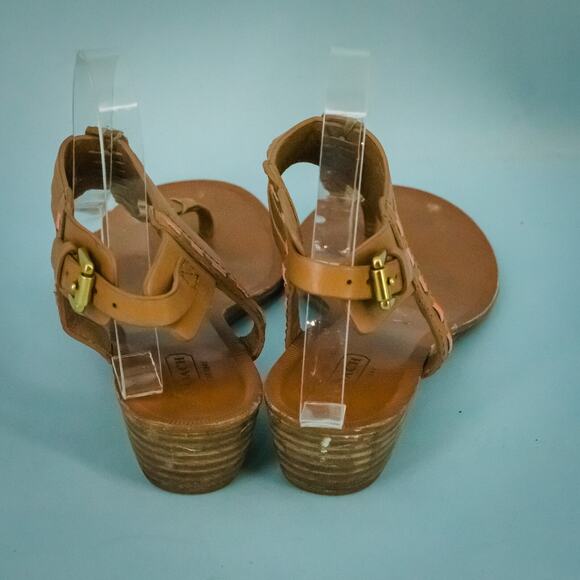Coach Size 8 Brown Tan Leather Orange Ankle Strap Buckle Thong Flip Flop Sandals - Picture 4 of 7